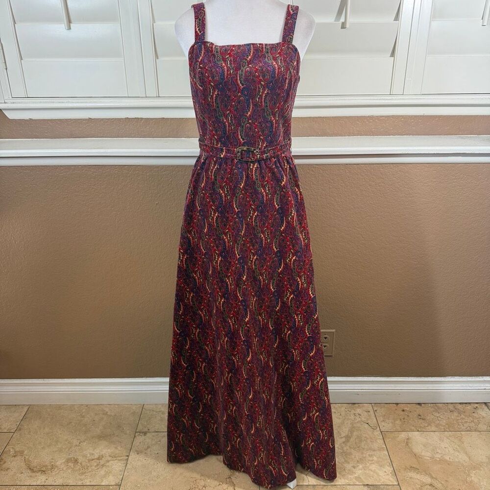 Vintage 70s Lanz Originals Paisley Maxi Dress Sz XS Boho Luxury Hippie Festival